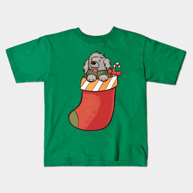 Christmas Stocking Dog X-Mas Pajama Who Loves Puppy In Socks Kids T-Shirt by alcoshirts